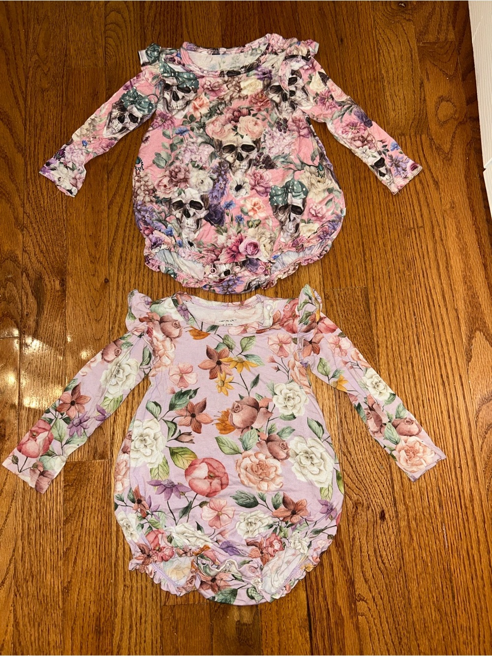 PoshPeanut Baby Floral and Skulls Bubble Romper -6-12M